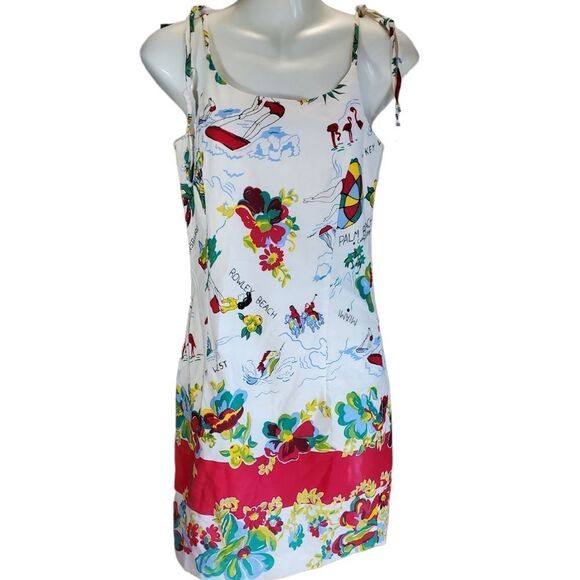 Cynthia Rowley Florida Beaches Themed Dress Spaghetti Tie Straps - Picture 1 of 9
